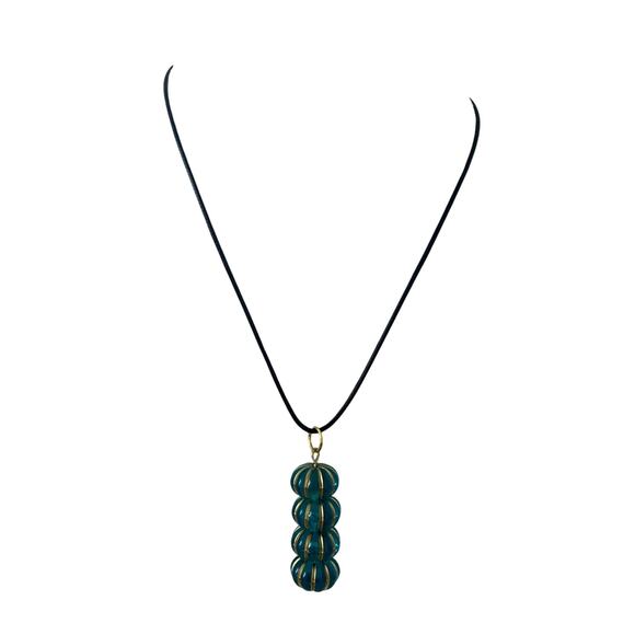 teal and striped gold globe pendant necklace - Picture 1 of 4